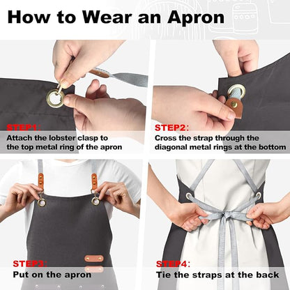 BeLuyi chef apron bib tool apron for man woman cross back straps with 4 pockets for kitchen cooking gardening baking working - Image 5