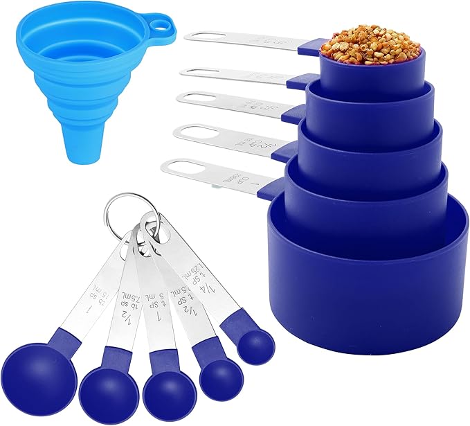 Measuring Cups and Spoons Set of Huygens Kitchen Gadgets 10 Pieces, Stackable Stainless Steel Handle Measuring Cups for Measuring Dry and Liquid Ingredient (Sapphire blue) by Huygens