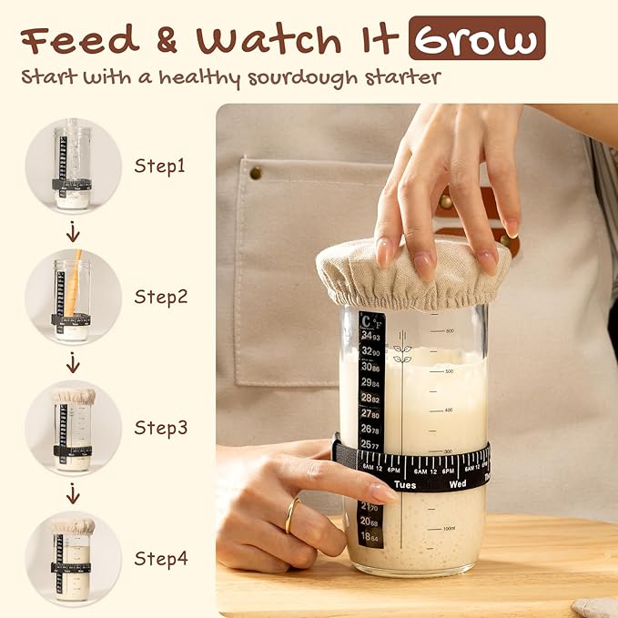 Astercook Sourdough Starter Kit with Round & Oval Banneton Bread Proofing Basket, Bread Sling, Starter Jar, Dough Whisk, Scrapers, Stencils, Complete Sourdough Bread Baking Supplies, Mothers Day Gifts - Image 3