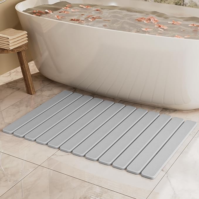 Large Stone Bath Mat 31.5 x 19.7in, Quick Dry Stone Drying Mats for Bathroom, Super Absorbent Foldable Bath Stone Mat, Non Slip, Large Diatomaceous Earth Dish Drying Mat for Kitchen Counter by SummerKiss