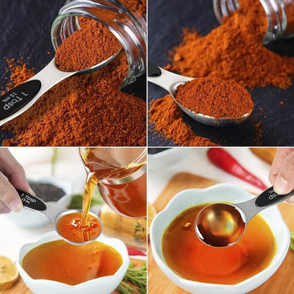 16 Pieces Measuring Cups and Magnetic Measuring Spoons Set Stainless Steel,8 Measure Cups with Silicone Handle and 7 Double Sided Magnetic Measure Spoons & 1 Leveler - Image 4