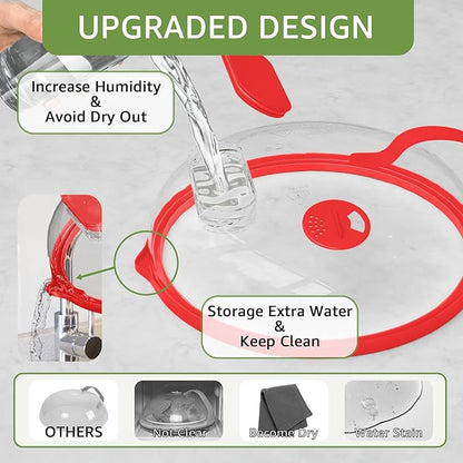 Microwave Splatter Cover with Water Steamer for Food - 10 Inch Steam Microwave Splatter Guard with Handle Splash Oven Lid with Built in Steamer Plate Covers for Heating Food - Red