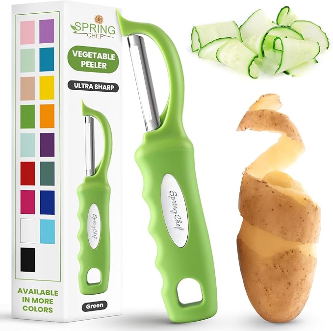 Spring Chef Premium Swivel Vegetable Peeler, Soft Grip Handle and Ultra Sharp Stainless Steel Blades - Perfect Kitchen Peeler For Veggie, Fruit, Potato, Carrot, Apple - Green by SpringChef