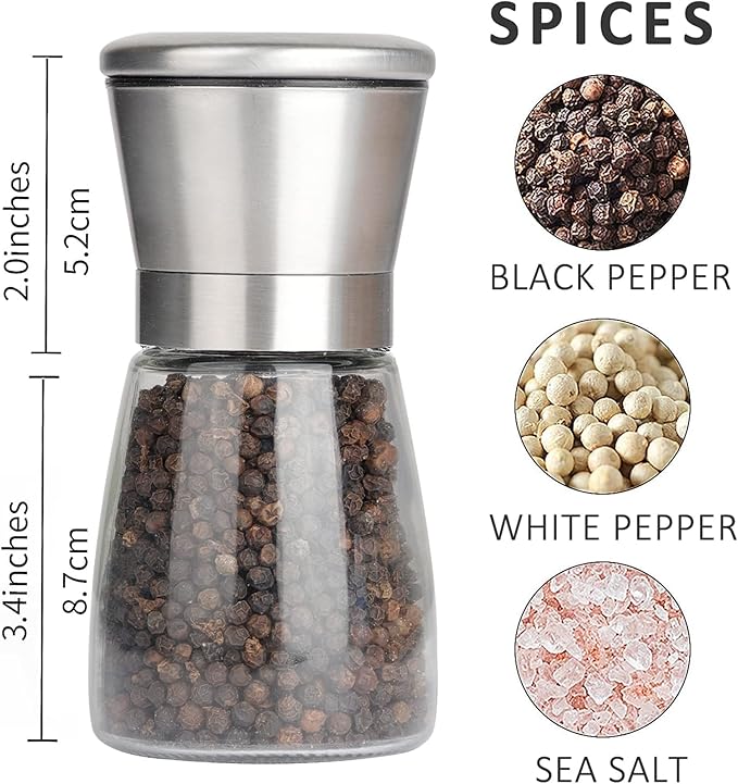 Gulex Pepper Grinder Pepper Mill, Salt Grinder Refillable,(Single Package) Adjustable, Stainless Steel Sea Salt Shaker with Ceramic Rotor (1 pack) - Image 2