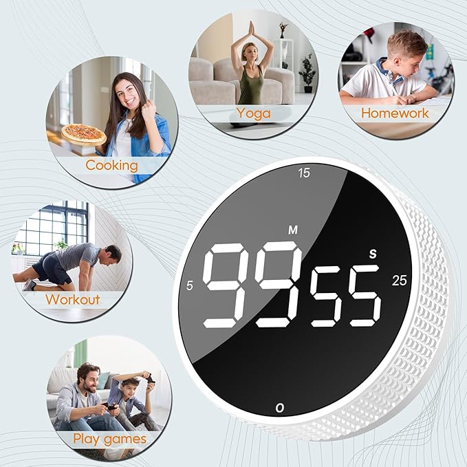 Upgrade Digital Kitchen Timer - 2 Pack Magnetic Countdown Countup Visual Pomodoro Timer with Large LED Display, 3-Preset Times, 3 Volume Levels, Ideal for Cooking, Baking and Fitness (2, White) - Image 7