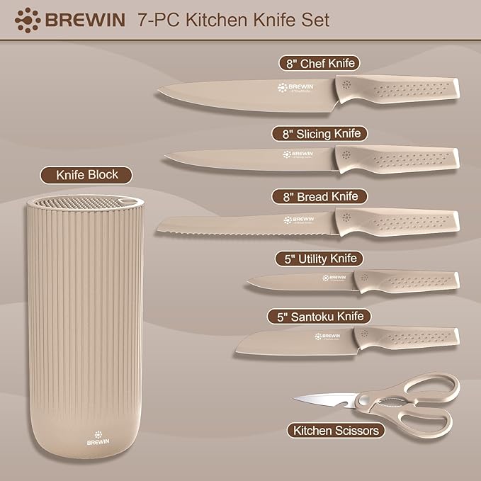 Knife Set, Brewin Kitchen Knife Set, Knives Set for Kitchen, Universal Knife Block, Utility Knife Block Set, New Home Essentials, Apartment Essentials, Dishwasher Safe - Image 5
