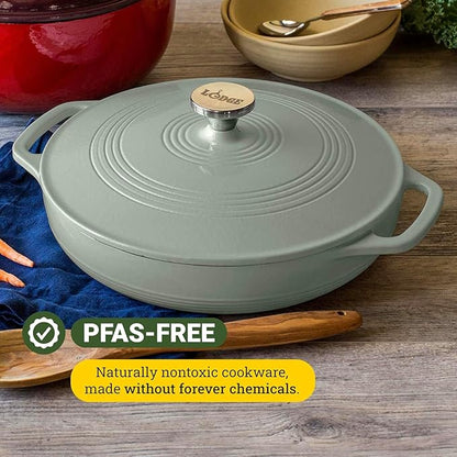 Lodge Essential Enamel Braiser - Refrigerator- & Oven-Safe up to 500° F - Heat-Retaining, Induction-Safe & PFAS-Free Enamel Cookware - 3.5 Quart, Desert Sage - Image 6