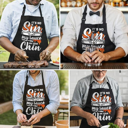 SANDJEST Funny Mens Aprons with Pockets for BBQ Grilling Cooking Grandpa Husband Apron for Birthday Christmas Father's Day