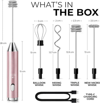 Zulay Kitchen Metal Rechargeable Milk Frother, 3 Whisk Attachments Handheld Frother Wand, 1800mAh USB-C Charging, Electric Drink Mixer for Protein, Matcha & Powders - One Charge Lasts up to 6 Months - Image 7
