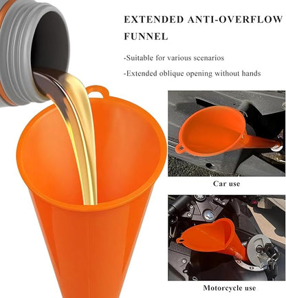2 PCS Oil Funnel, Multi-Purpose Plastic Long Neck Oil Funnel, Automotive Use Funnels for Filling Oils Lubricants Water Diesel, Kitchen Funnels for Filling Bottles Jars (Orange, L+S)