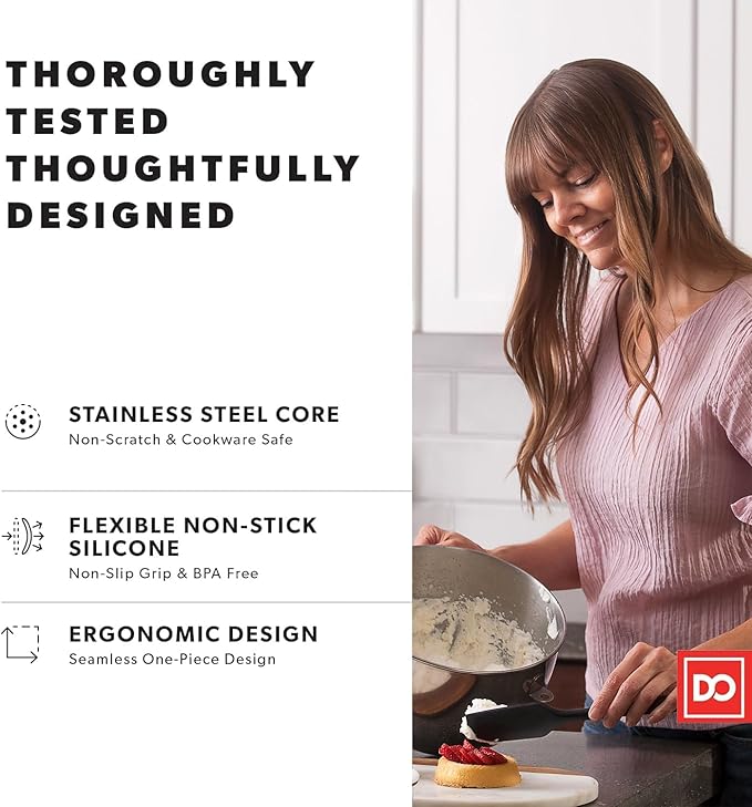 DI ORO Silicone Spatula Set - Rubber Kitchen Spatulas for Baking, Cooking, & Mixing - 600°F Heat-Resistant & BPA Free Silicone Scraper Spatulas for Nonstick Cookware - Dishwasher Safe (3pc, Black) - Image 4