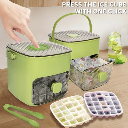 Ice Cube Tray for freezer with 2 Trays and Ice Storage Bin Tweezers, 48 Grid Ice Making Mold Ice Maker with Easy to Press Lid, for Whiskey Cocktails Beer Coffee (Green)