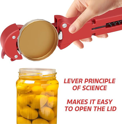 7 in 1 Jar Opener Bottle Opener and Wine Opener for Seniors with Arthritis, Weak Hands, Multi Retractable Magnetic Can Opener, Original Kitchen Lid Opener Tool (Red)