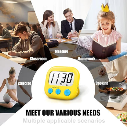 2 Pack Digital Kitchen Timer for Cooking Big Digits Loud Alarm Magnetic Backing Stand Cooking Timers for Baking Yellow - Image 5