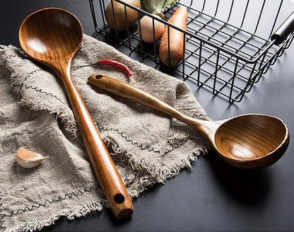 2 Pcs Wooden Spoon Ladle for Cooking Spoons Best Non Toxic Kitchen Tools -14 inch Long Kitchen Cooking Utensil & 11 inch Best Wood Spoons Large Deep Ladle Serving Spoons Soup Ladles Set