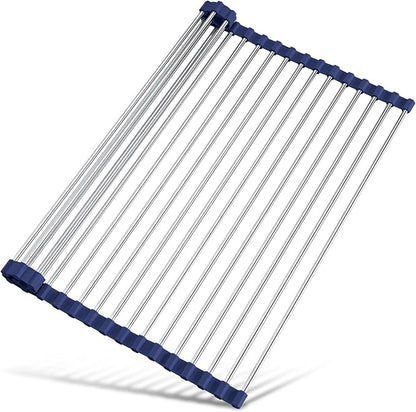 Tomorotec 21" x 15.5" Roll Up Dish Drying Rack Over Sink Drying Rack Sink Cover Kitchen Sink Accessories Gadget Multipurpose Organizer Foldable Stainless Steel Drainer by Tomorotec