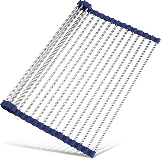 Tomorotec 21" x 15.5" Roll Up Dish Drying Rack Over Sink Drying Rack Sink Cover Kitchen Sink Accessories Gadget Multipurpose Organizer Foldable Stainless Steel Drainer by Tomorotec