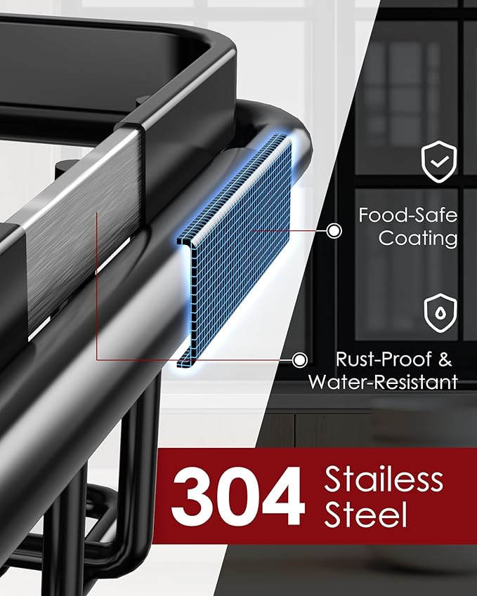 Sakugi Dish Drying Rack in Sink - Expandable Stainless Steel Dish Rack Over the Sink, Kitchen Sink Drain Strainer with Cutlery Holder & Cup Holders, 15.4 x 9.8 x 3.0 Inch, Black - Image 4