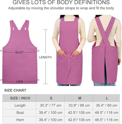 ELEZAY Aprons for Women with Pockets Plus Size Comfort Cross Back No Tie Cotton Linen Apron Pinafore