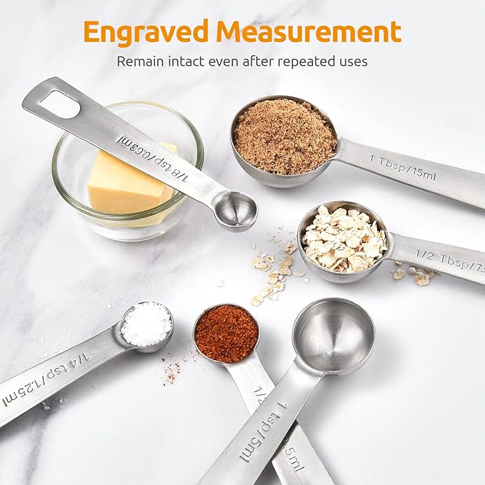 Measuring Spoons: U-Taste 18/8 Stainless Steel Measuring Spoons Set of 6 Piece: 1/8 tsp, 1/4 tsp, 1/2 tsp, 1 tsp, 1/2 tbsp & 1 tbsp Dry and Liquid Ingredients - Image 4