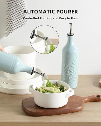Sweejar Large Ceramic Olive Oil Dispenser Bottle, Opaque Oil Cruet Protects to Reduce Oxidation, Suitable for Storage Vinegar, Soy Sauce & Other Liquids, Pack of 1, 24 Fl Oz(Light Blue) - Image 4