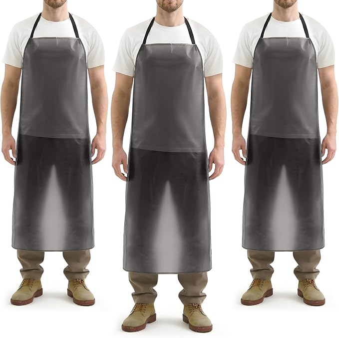 Hercicy 3 Pcs Heavy Duty Waterproof Aprons 47" PVC Vinyl Aprons Transparent Plastic Oil Proof Apron for Dishwashing Cleaning