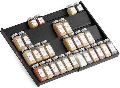 SpaceAid Bamboo Black Spice Drawer Organizer, (Need 3" Deep Drawer) Expandable 4 Tier Spices Rack for Cabinet, Kitchen Seasoning Storage Insert (Jars Not Included, From 12" to 23" Wide) by SpaceAid
