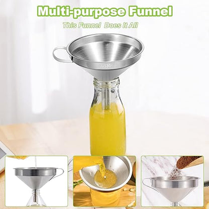 Stainless Steel Kitchen Funnel, 4.3-Inch Food Grade Metal Funnel with Strainer for Filling Bottles, Transferring Liquid, Oil, Juice, Milk - Image 6