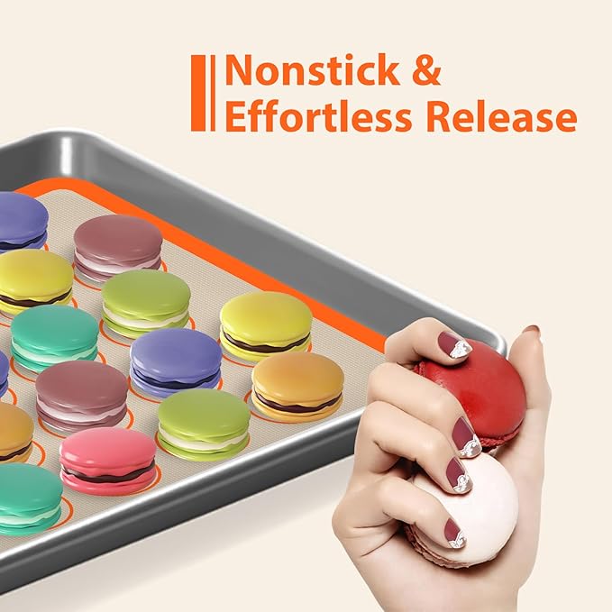 Macaron Silicone Baking Mats, 3 PCS Non Stick Macaroon Mat Silicone for Macarons, Cookie, Pastry, Orange - Image 3