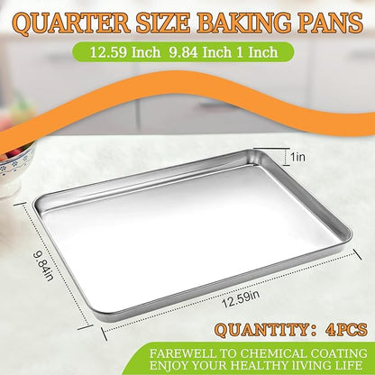 Quarter Sheet Pan Set of 4, CEKEE Stainless Steel Baking Sheet & Cookie Sheets for Baking, Baking Sheet Pan Oven Tray, Heavy Duty & Easy Clean Baking Pans Set - Size 12 x 10 x 0.98 Inch - Image 2