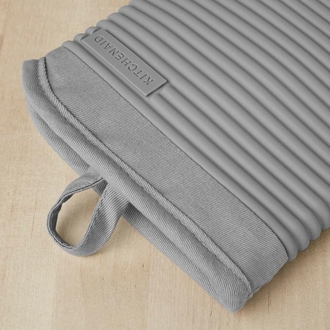 KITCHENAID Ribbed Soft Silicone Oven Mitt 2-Pack Set, 7.5"x13", Grey - Image 2