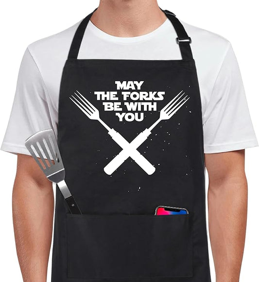 Xornis 100% Cotton Funny Apron for Men Women Adjustable Bib Aprons with 2 Pockets Grill Kitchen Cooking BBQ One Size Fits All