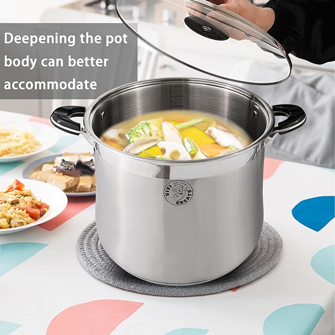Vivicreate 9 Quart Stainless Steel Stock Pot with Lid Large Induction Cooking Pot for Pasta Soup Boiling Stew with Measurement Marks and Handles
