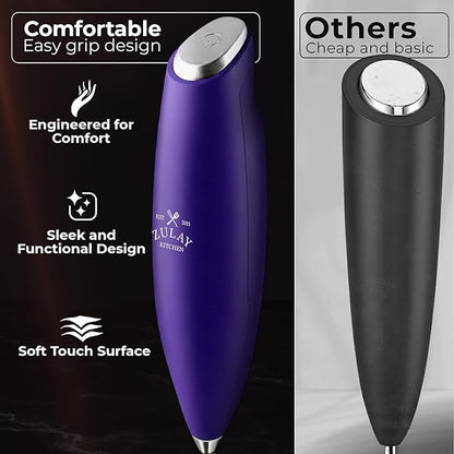 Zulay Kitchen Patented Tornado Triple Whisk Milk Frother with 4 Duracell Batteries – Handheld Foam Maker for Coffee, Lattes, Matcha & Hot Chocolate – Rich, Creamy Froth in Seconds - Purple - Image 4