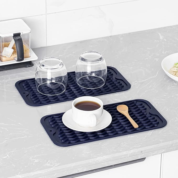 MicoYang Silicone Dish Drying Mat for Multiple Usage,Easy clean,Eco-friendly,Heat-resistant Silicone Mat for Kitchen Counter or Sink,Refrigerator or Drawer Liner Navy Blue S 12 inches x 6 inches - Image 5