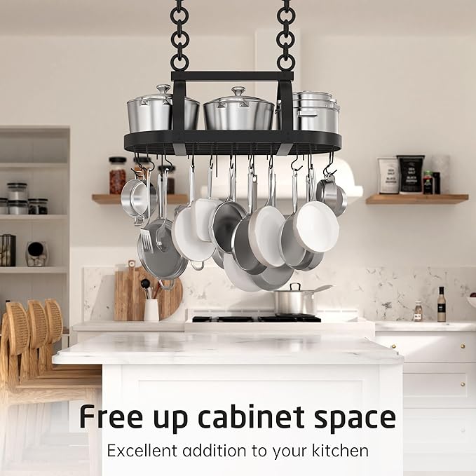 KES Ceiling Pot Rack 34-Inch Hanging Pot Rack for Kitchen Oval Pot and Pan Rack Matte Black Pot Hanger with 20 S Hooks (For 16" and 24" Joist), KUR221S85-BK - Image 5