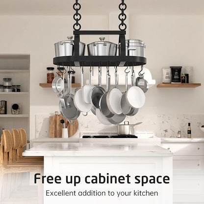 KES Ceiling Pot Rack 34-Inch Hanging Pot Rack for Kitchen Oval Pot and Pan Rack Matte Black Pot Hanger with 20 S Hooks (For 16" and 24" Joist), KUR221S85-BK - Image 5