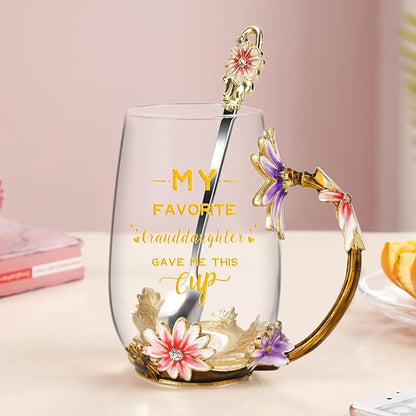 OEAGO Grandma Gifts from Granddaughter Tea Cup Birthday Grandparent Gifts Mothers Day Enamel Flower Glass Mugs from Grandkids Grandchildren - Image 7