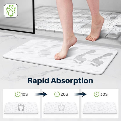 Closefriend Diatomaceous Earth Stone Bath Mat, Quick Dry Non-Slip Super Absorbent Diatomite Stone Mats for Bathroom (White 1 Pack)