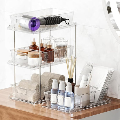 Fabspace 3-Pack Pull-Out Home Organizers, 2 Tier Clear Bathroom Organizer with Dividers, Multipurpose Vanity Counter Tray, Kitchen, Closet Organizers and Storage Container Bins for Cabinet, Pantry - Image 5