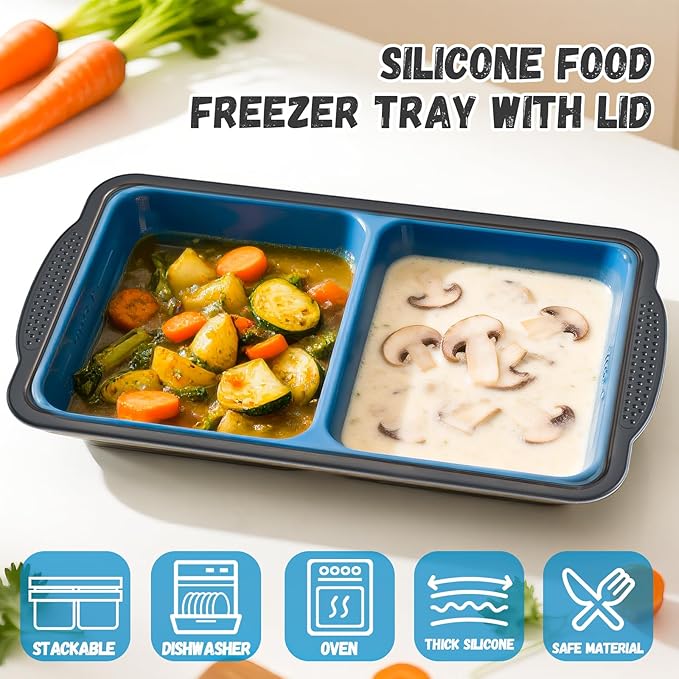 GORCI Silicone Soup Freezer Trays with Lids - 3 Pack, ½ cup, 1 cup, and 2 cup - Perfect Portion Control for Broth, Sauce & Meal Prep ，100% Platinum Silicone BPA-Free, Flexible, Dishwasher Safe - Image 5