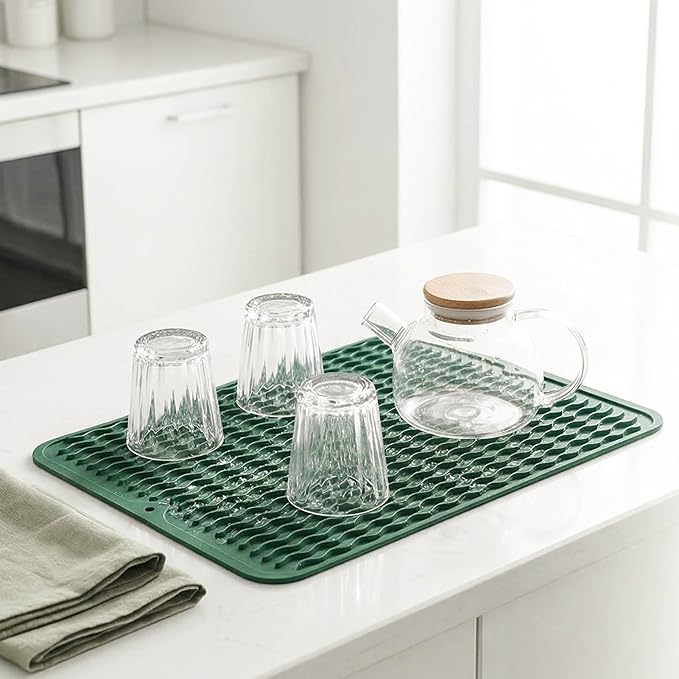 MicoYang Silicone Dish Drying Mat for Multiple Usage,Easy clean,Eco-friendly,Heat-resistant Silicone Mat for Kitchen Counter or Sink,Refrigerator or drawer liner Green L 16 inches x 12 inches - Image 6