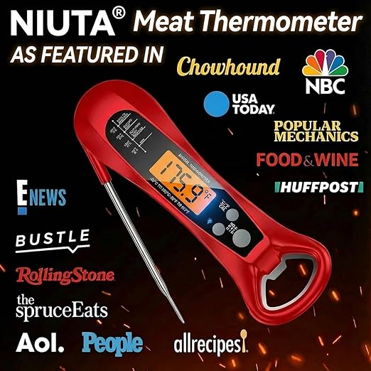Therm Pro® Chef Meat Thermometer Digital, 1 Sec Instant Read, NIST® Certified Accurate to ±0.5℉, Ultra Bright LED Screen, IP67, Auto-Rotate, for BBQ, Turkey, Candy, Liquids Valentine's gift Cherry Red