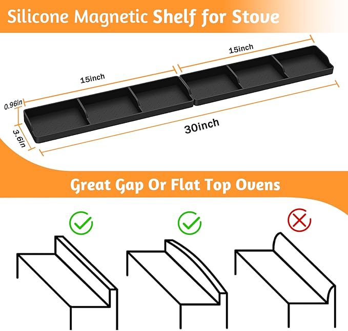 Foeacry 30 Inch Silicone Stove Oven Top Shelf Magnetic for Kitchen Gadgets, Soft Flexible Strong Magnetic Heat Resistant Spice Rack Kitchen Organizer - Image 2