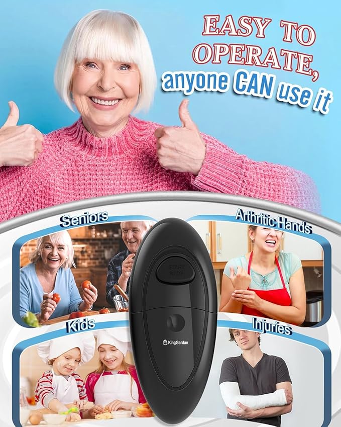 Electric Can Opener, One-Touch Automatic Hands Free Can Opener with Smooth Edge, Battery Operated, Safe & Easy for Seniors with Arthritis, Kitchen, Left-Handed & Weak Hands (Black) - Image 2