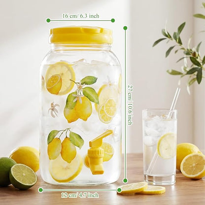 Havawish 2 Pcs 1 Gallon Plastic Beverage Dispenser with Spigot Clear Summer Kitchen Fridge Drink Dispenser for Parties Lemonade Juice Tea Beer Cold Water(Yellow,Classic)