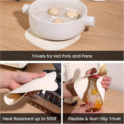 4 Pieces Oven Mitts and Pot Holders of Macaron Color Thickened Non-Slip Silicone Kitchen Gloves, Heat Resistant up to 500F, Essential for Kitchen Baking (makal-bai) - Image 3