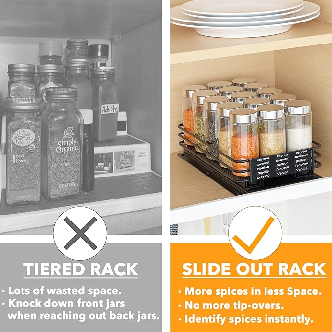 SpaceAid Pull Out Spice Rack Organizer for Cabinet, Heavy Duty Slide Out Seasoning Kitchen Organizer, Cabinet Organizer, with Labels and Chalk Marker, 6.5" W x10.75 D x2.5 H, 1 Drawer 1-Tier - Image 3