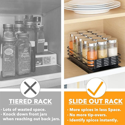 SpaceAid Pull Out Spice Rack Organizer for Cabinet, Heavy Duty Slide Out Seasoning Kitchen Organizer, Cabinet Organizer, with Labels and Chalk Marker, 6.5" W x10.75 D x2.5 H, 1 Drawer 1-Tier - Image 3