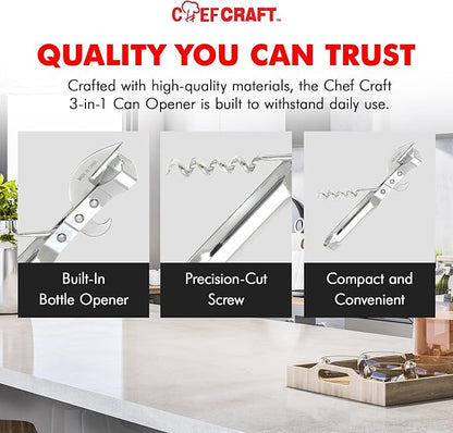 Chef Craft Select 3-in-1 Can Opener, 6 inches in length, Stainless Steel - Image 6